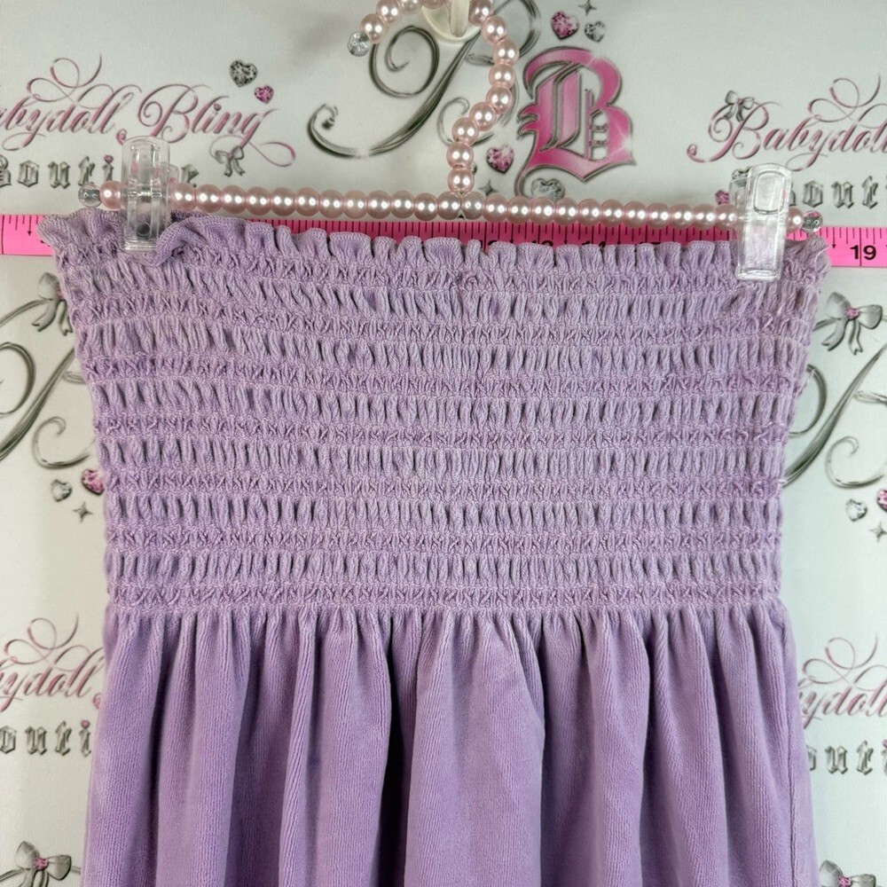 Juicy Couture mini dress terry cloth towel Lavender Smocked Tube ribbon tie up - Picture 8 of 13